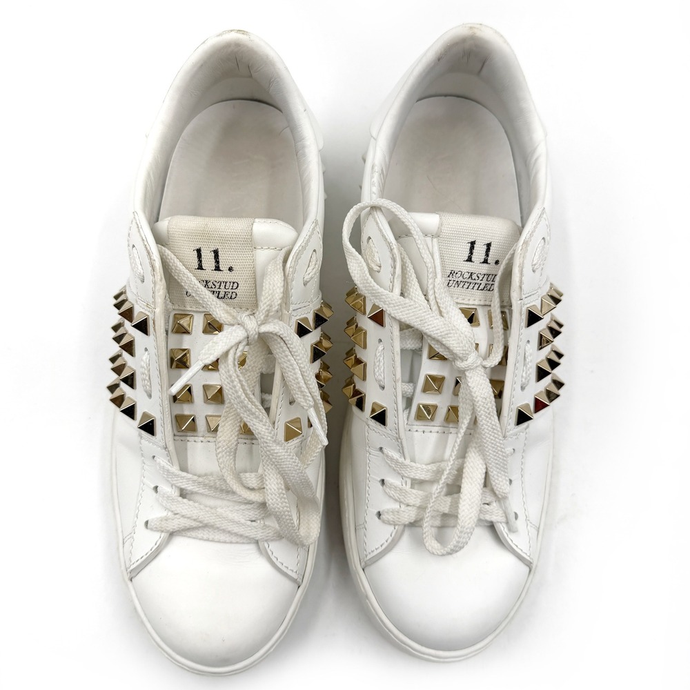 Valentino Rockstud Untitled Sneakers White Silver Studded Leather Sz 37 / 7 - Picture 2 of 12